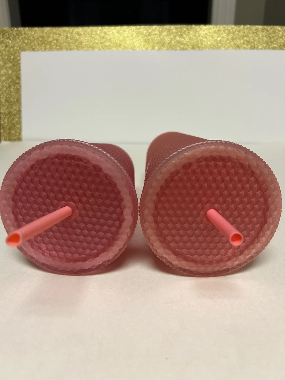 Bundle of 2 Starbucks Matte Pink Studded Reusable Tumbler Set with Straws